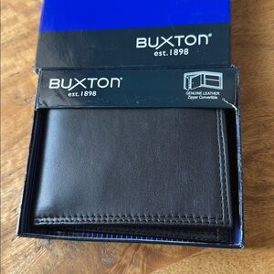 Buxton Black Leather Zipper Convertible Wallet